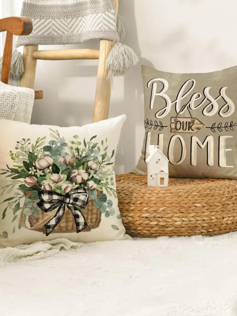 4 Pillow Covers Farmhouse Theme Home Sweet‎ Home 18x18 NEW